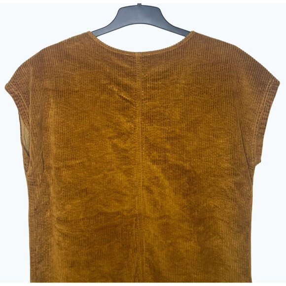 Madewell Corduroy Side-Button Shift Dress V-Neck Medium Antique Gold Casual - Picture 9 of 14